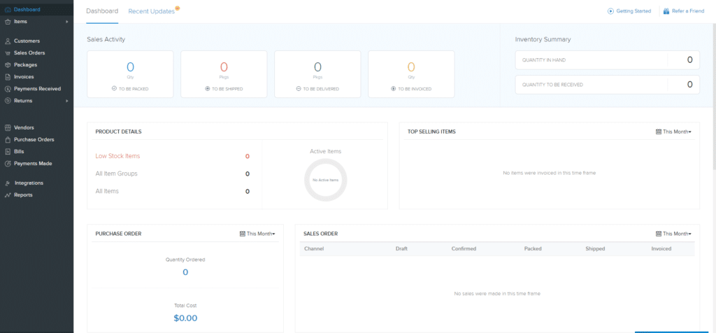 Zoho Inventory Dashboard