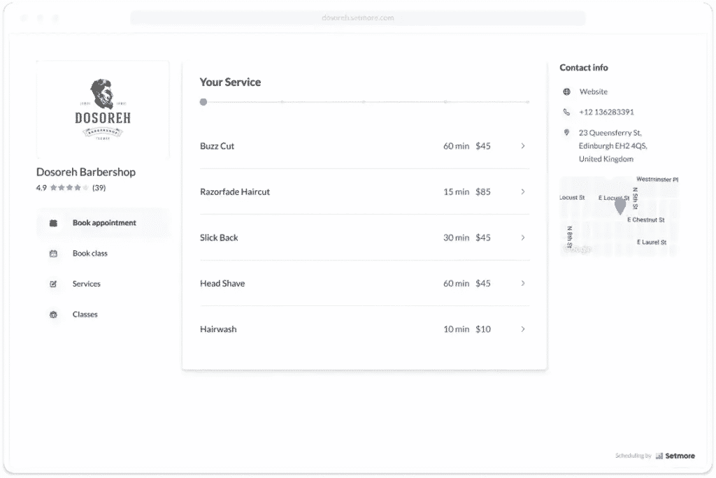 Setmore example of their appointment system.