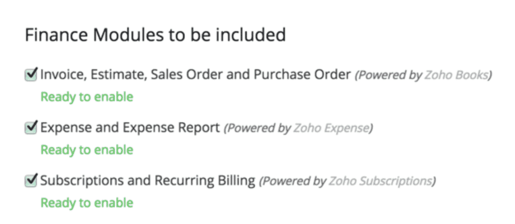 Zoho Finance Modules for Zoho CRM