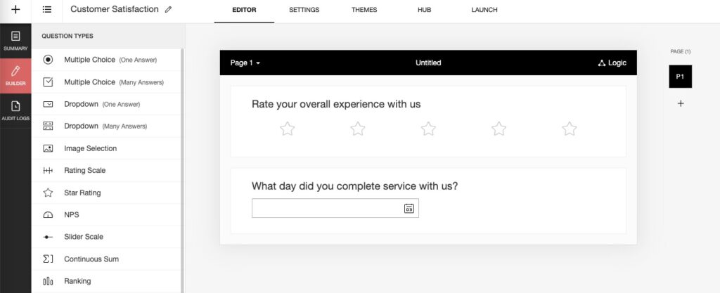 Zoho Survey screen to show what a star rating looks like in a survey